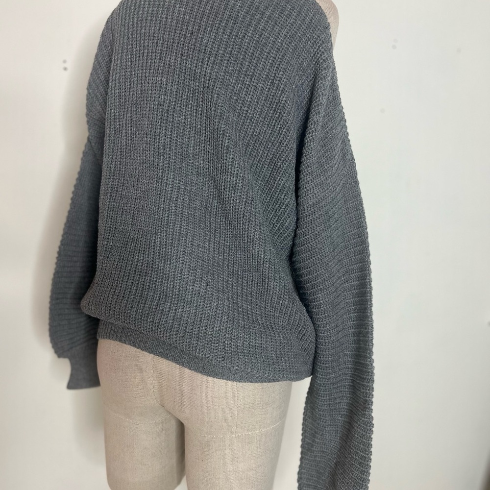 Off shoulder oversized cotton cable knit sweater in dark grey multiple sizes - Picture 3 of 8